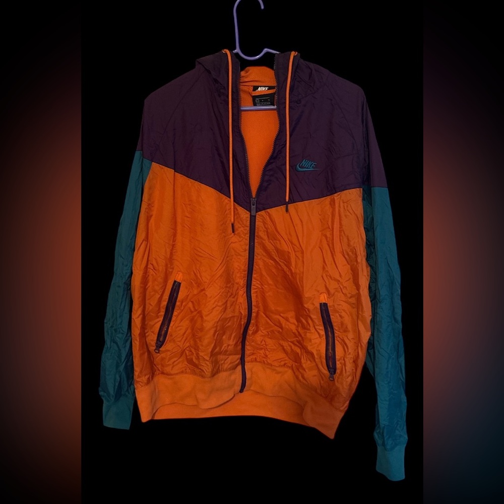 Nike Orange and Green Windbreaker Jacket Lightweight Athletic Wear